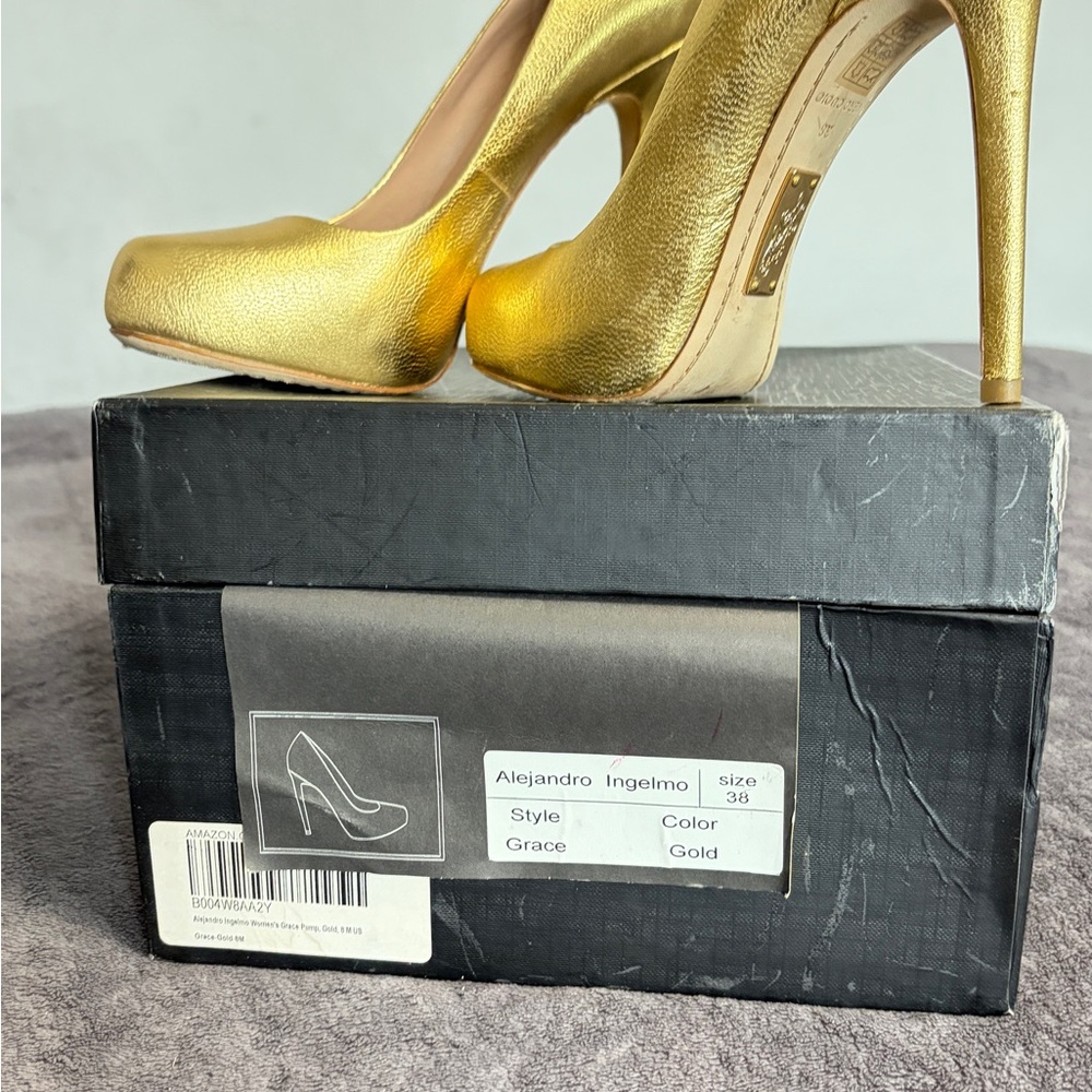 Alejandro Ingelmo Metallic Gold Leather Stiletto Pumps